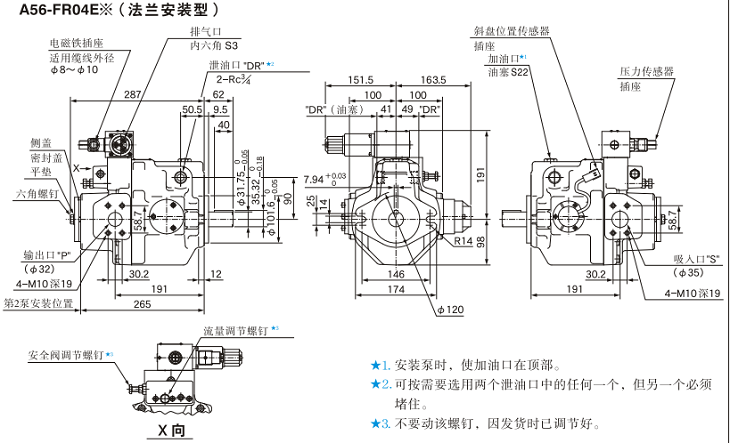 A56-FR04<a href='http://www.xcbelt.com' target='_blank'><u>油研柱塞泵</u></a>安裝尺寸