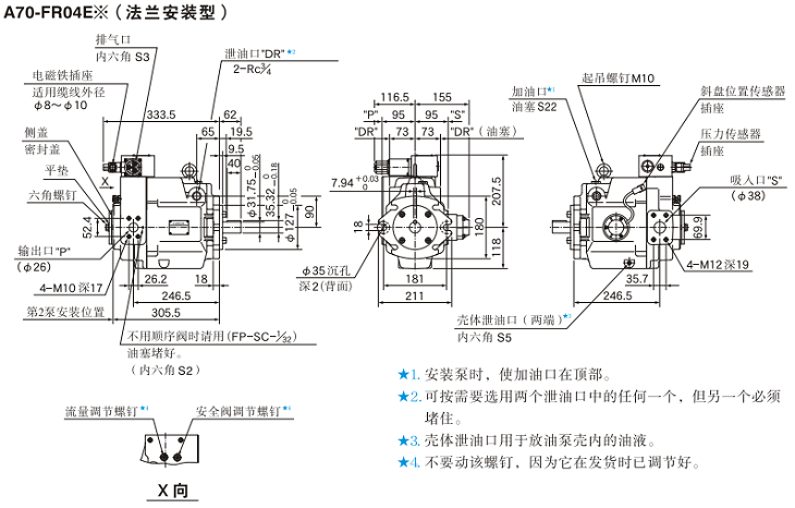A70-FR04<a href='http://www.xcbelt.com' target='_blank'><u>油研柱塞泵</u></a>安裝尺寸